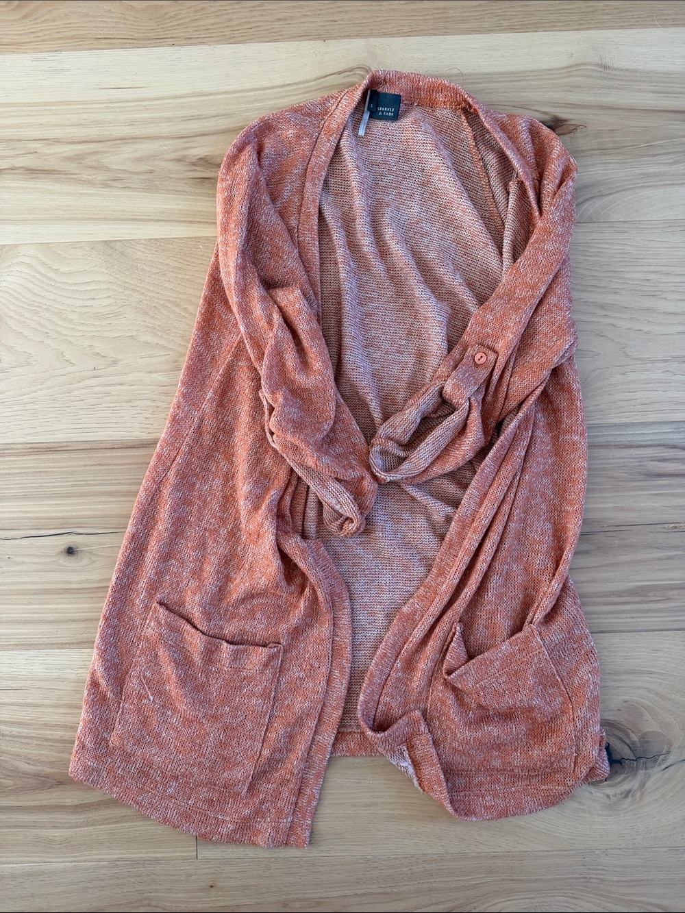 Sparkle & Fade Heathered Orange Open-Front Cardigan